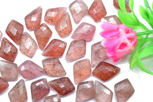 Pink Strawberry 10x14mm Faceted Tie shape Briolettes,fancy briolette beads,Pink Strawberry Beads,Natural Pink Strawberry Faceted stones
