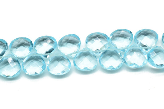 Sky Topaz Faceted 10mm Heart Shape Briolettes,Side drilled Briolette,Finest Sky Topaz Briolette,Handmade Briolette, Birthstone briolettes