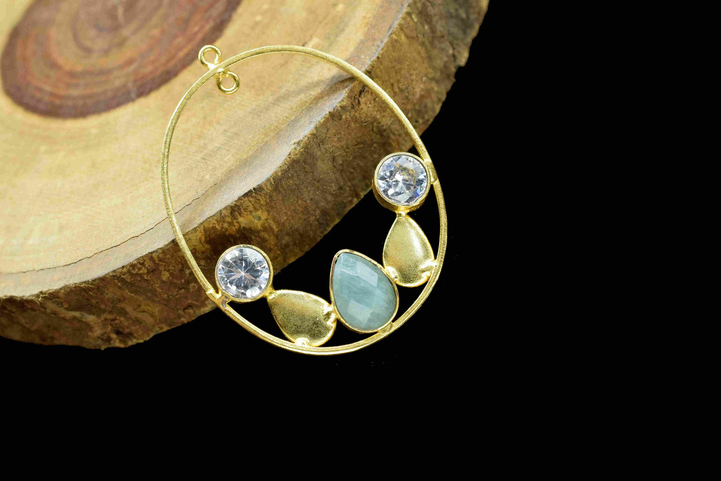 Aqua Chalcedony Gemstone Connector, Oval Shape Pendant Component, Chalcedony 7x10mm Teardrop Earring,Finding Component Necklace,Aqua Jewelry