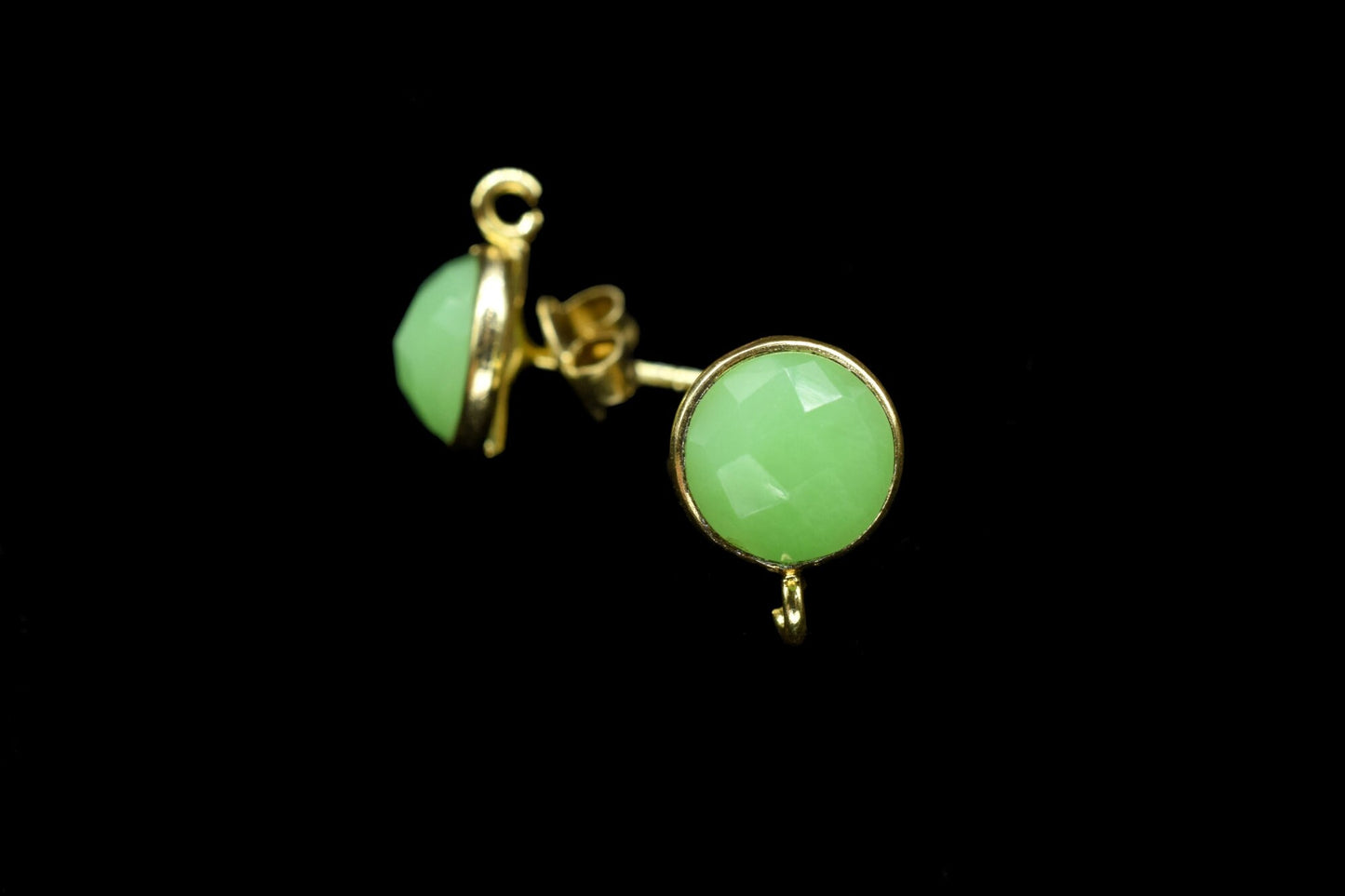 Chrysoprase Earring Connector,DIY Jewelry Supplies,Earring Making Supply,Ear Post Studs Connectors,Chrysoprase Ear Studs,Gemstone Ear Post