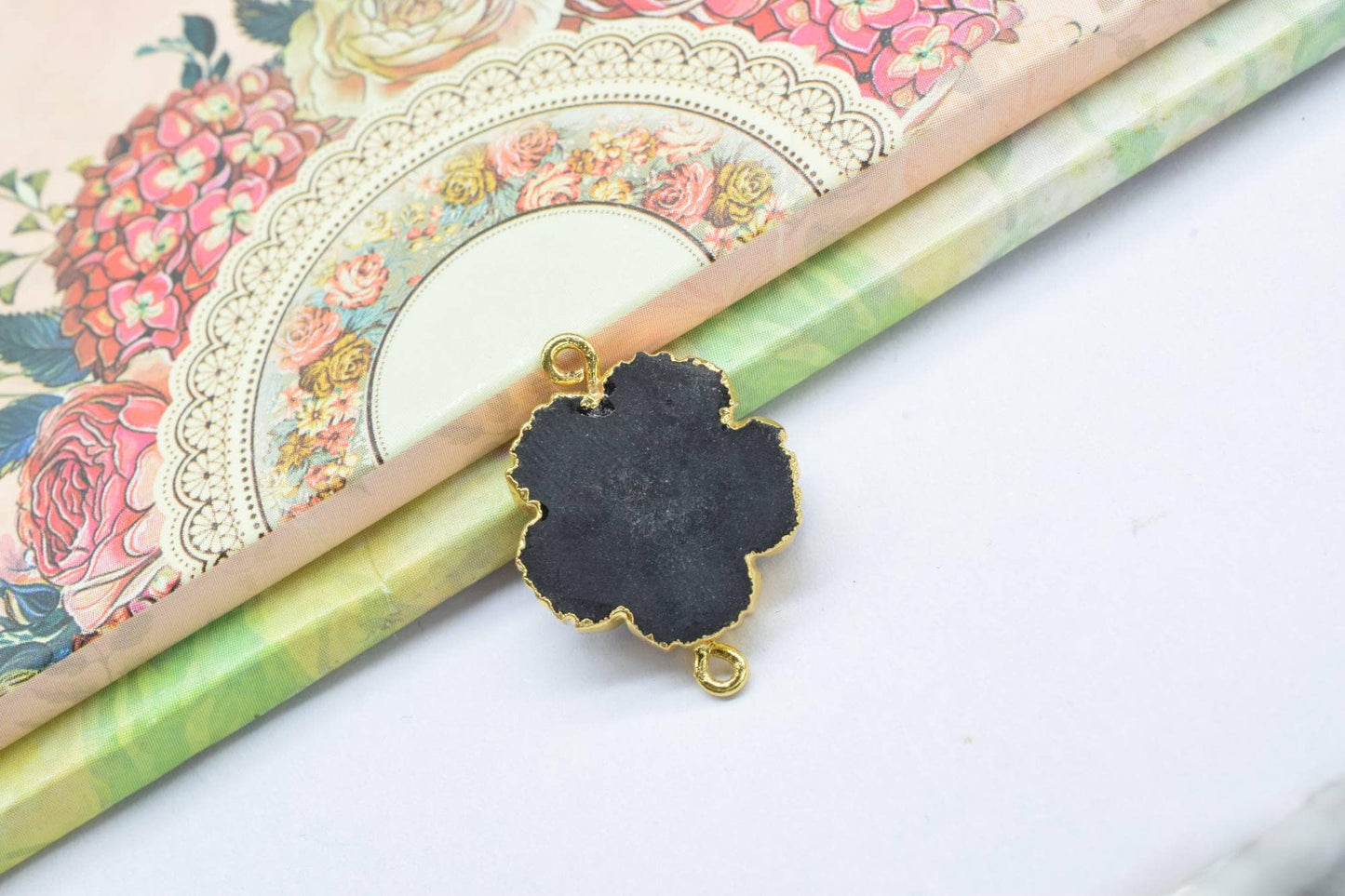 Black Onyx bracelet charm Pendants,Handmade Flower Pendant,Necklace Connectors Jewelry,Gemstone Electroplated Charm,Double Bail Connector