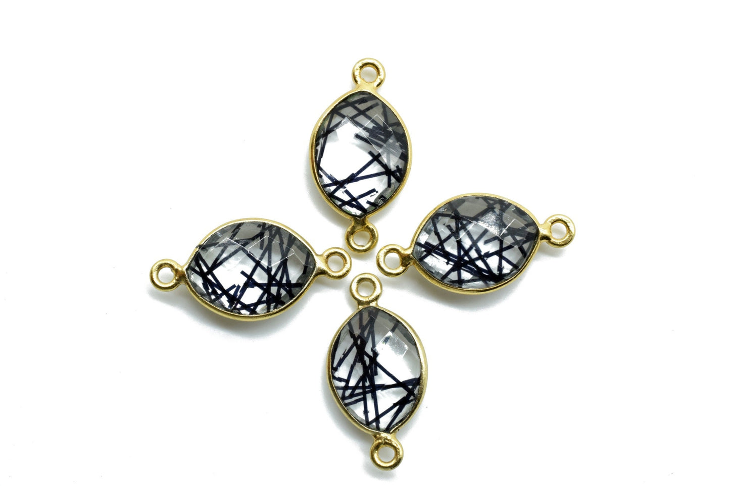 Black Rutile 10x13mm Eye double bail connectors,Black Rutile Components eye Shape Connectors,Rutile double Bail Over Brass Gold Edge Jewelry