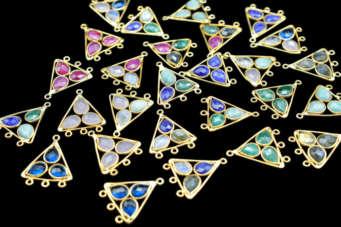 Multi Gemstone Teardrop Faceted Bezel Connector,Handcrafted Gemstone Connector,Multi Gemstone Pendant,Amazonite Pendant,Jewelry Component,