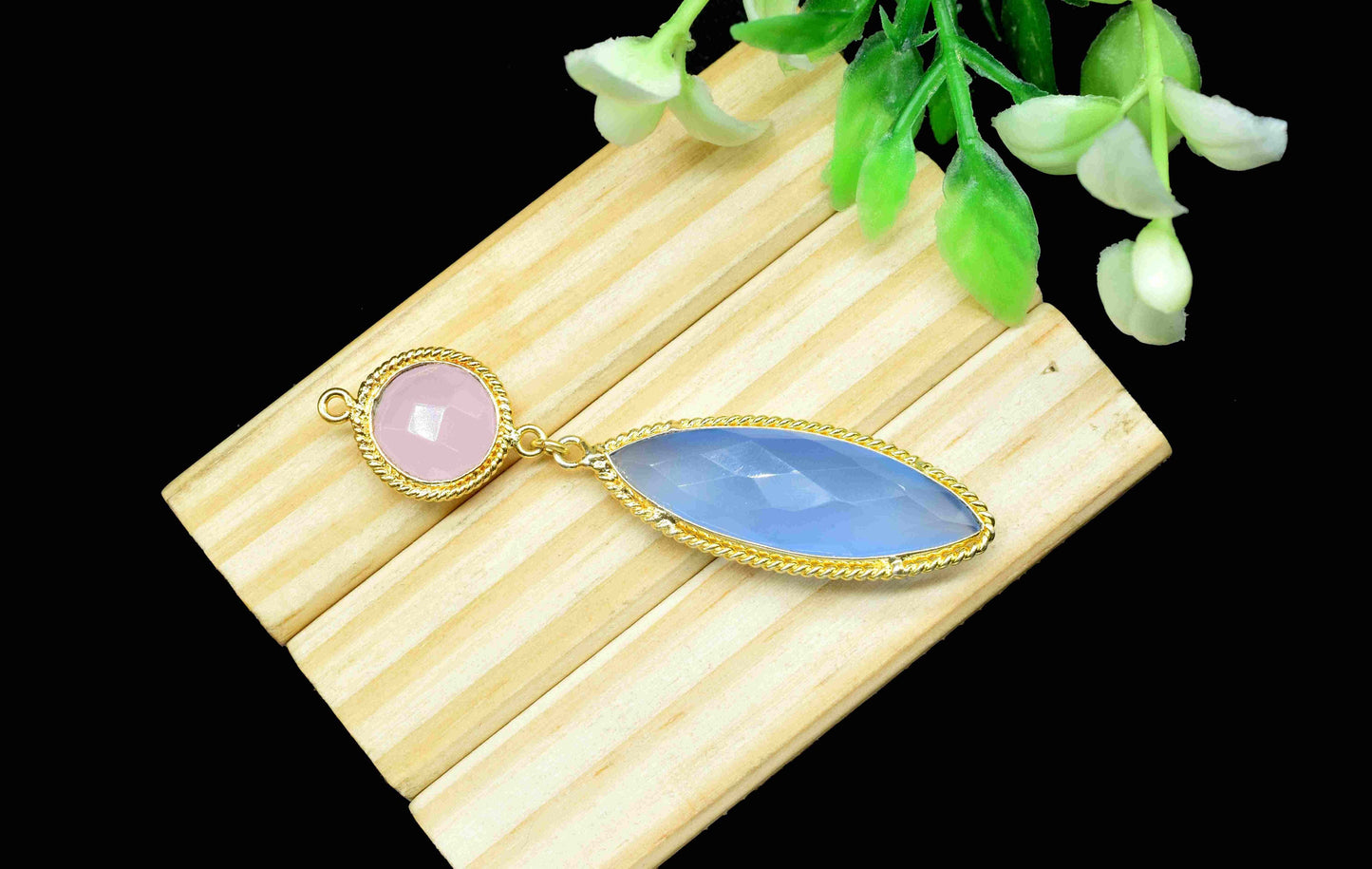 Blue Chalcedony  Pendant Charms ,Rose Quartz   Dangle Earring Component , Multi Gemstone Dangle Earring , Component Jewelry , B'day Gift