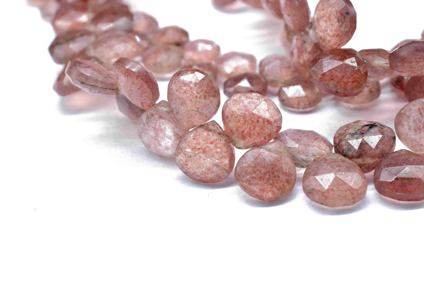 1 Strand Natural Pink Strawberry Gemstone,Pink Strawberry heart briolette,Gemstone Bead,Faceted Gemstone beads,Pink Strawberry Heart Shape