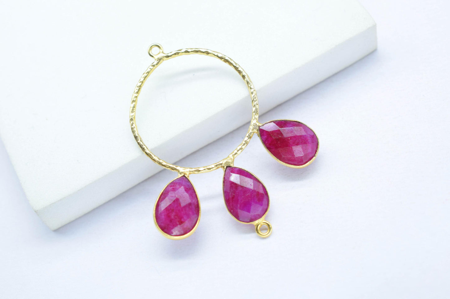 Ruby Charms Pendant/Gold Plated Jewellery/Connector Jewellery/Gemstone Jewellery/Brass Connector Jewellery/Double Bail Pendant/B'Day Gift