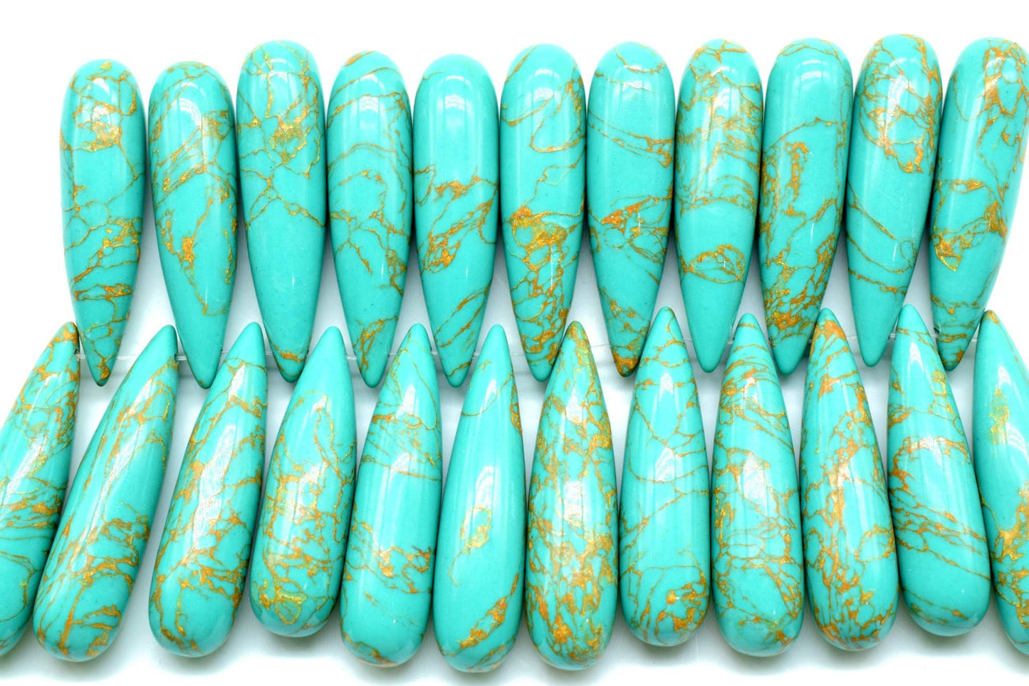 Copper Green Turquoise Long drop 8x30mm smooth Briolettes,Top Drilled Gemstone Teardrops,Turquoise Teardrop Beads  Jewelry Making Supplies