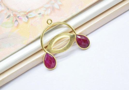 Natural Ruby Pendant/Gold Plated Charms/Ruby Faceted Cut Jewellery/Gemstone Pendant/Handmade Teardrop Jewelry/Components Pendant/Single Bail