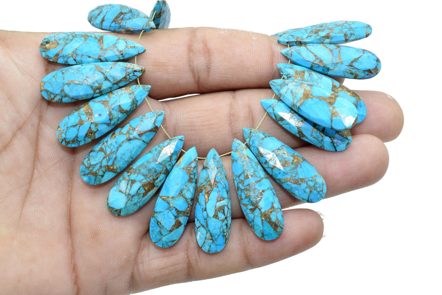 Copper Turquoise Long drop 10x30mm Briolettes,sky copper turquoise briolettes,Blue Copper Turquoise briolettes,Matching Pair Briolettes