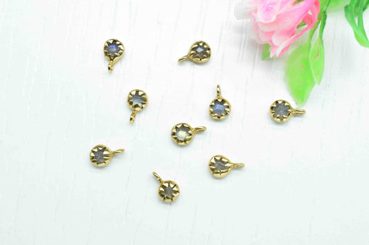 Labradorite bezel link Pendant Jewelry,Labradorite Gemstone Charms Jewelry,Labradorite Gemstone 5mm Round Shape Single loop connector,Gift