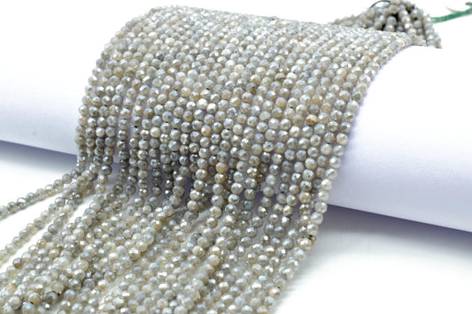 Labradorite Coated Faceted Beads,silver Coated beads,3mm Labradorite beads,Gray Faceted beads,Jewelry Making Craft,Labradorite Gemstone Bead