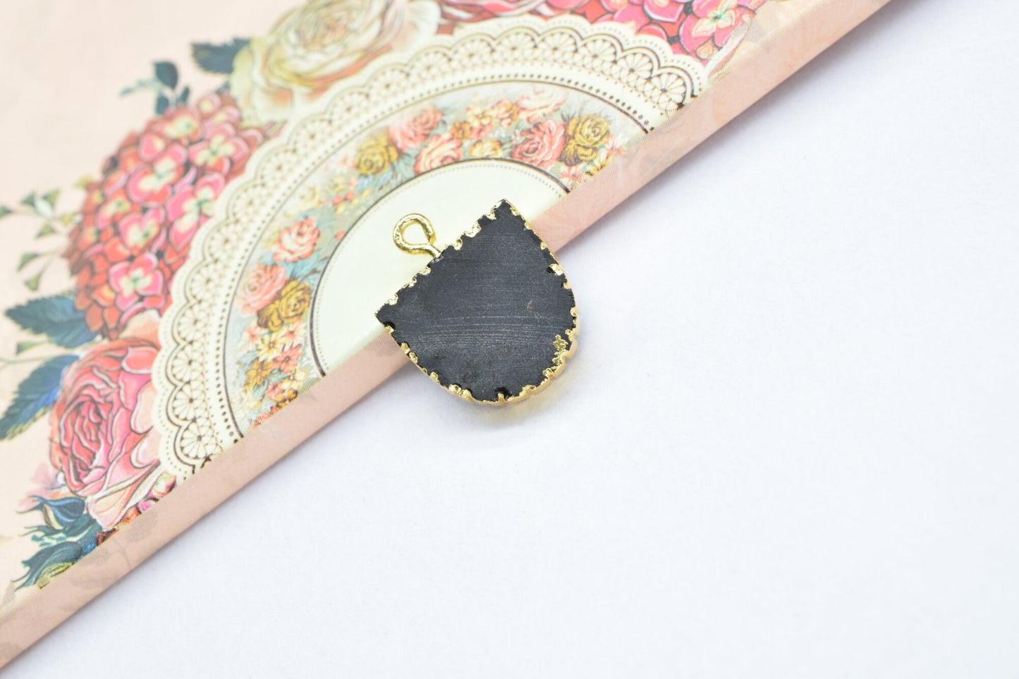 Black Onyx Semi Circle Pendant,Handmade Half Moon Earring,Necklace Connectors,D Shape Jewelry,Single Bail,Gemstone Electroplated Charms,Gift