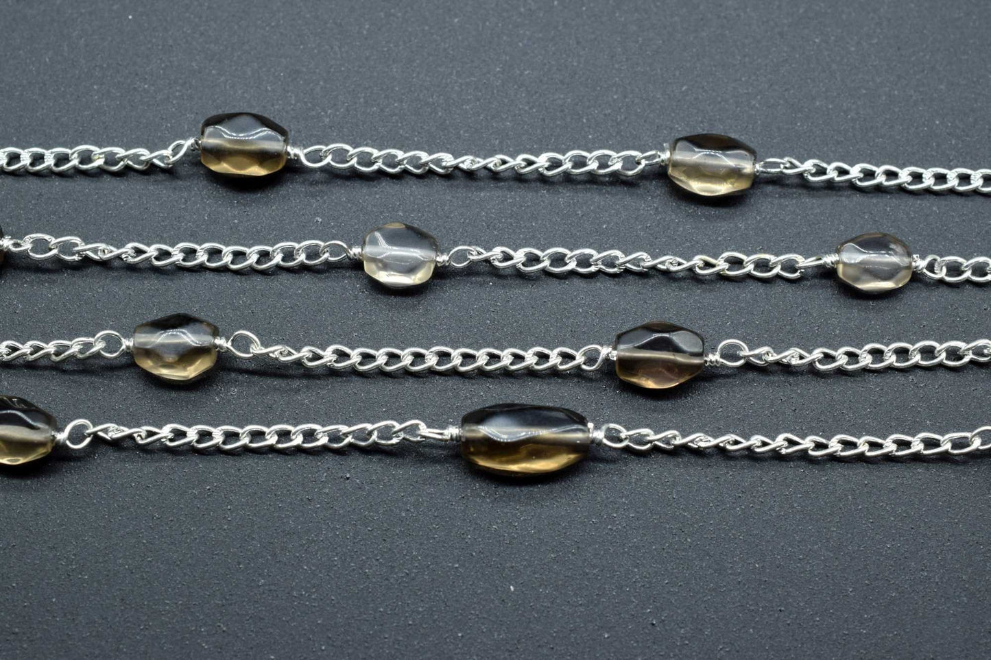 Smoky Oval Shape Rosary,Smoky Quartz Beads Rosary,Jewelry Making Rosary,Smoky Wire Wrapped Rosary,Smoky Briolette Beads,Smoky beaded Chain