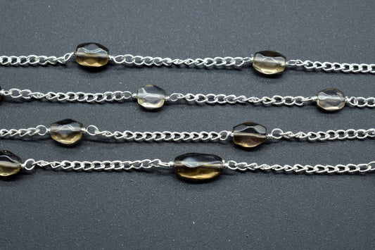 Smoky Oval Shape Rosary,Smoky Quartz Beads Rosary,Jewelry Making Rosary,Smoky Wire Wrapped Rosary,Smoky Briolette Beads,Smoky beaded Chain