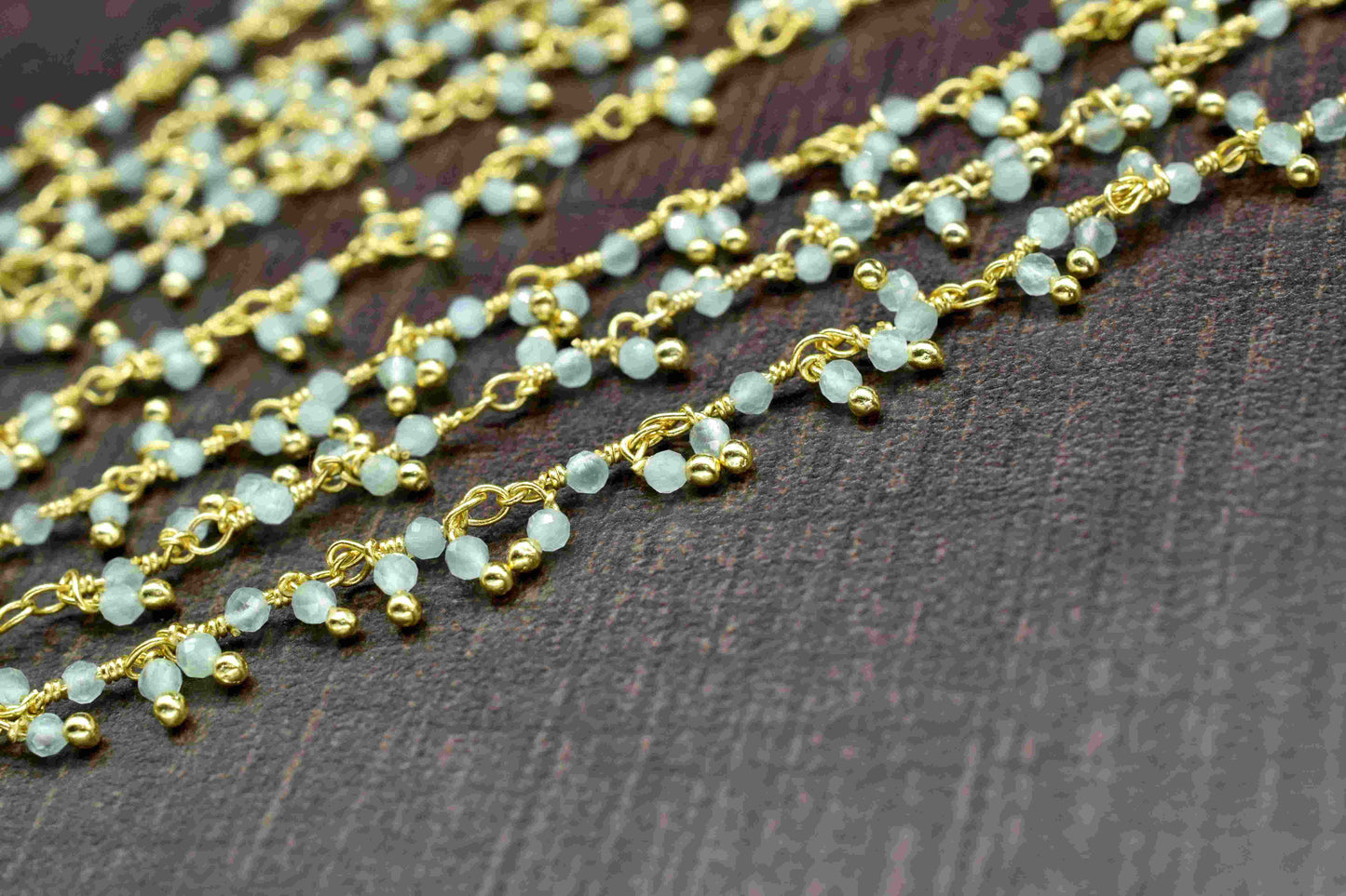 Aqua Chalcedony Cluster Rosary Chain, Aqua 2mm-2.5mm Rondelle Shape Beaded Chain, Cluster Rosary Chains, Dangling Flower Chain, Rosary Chain