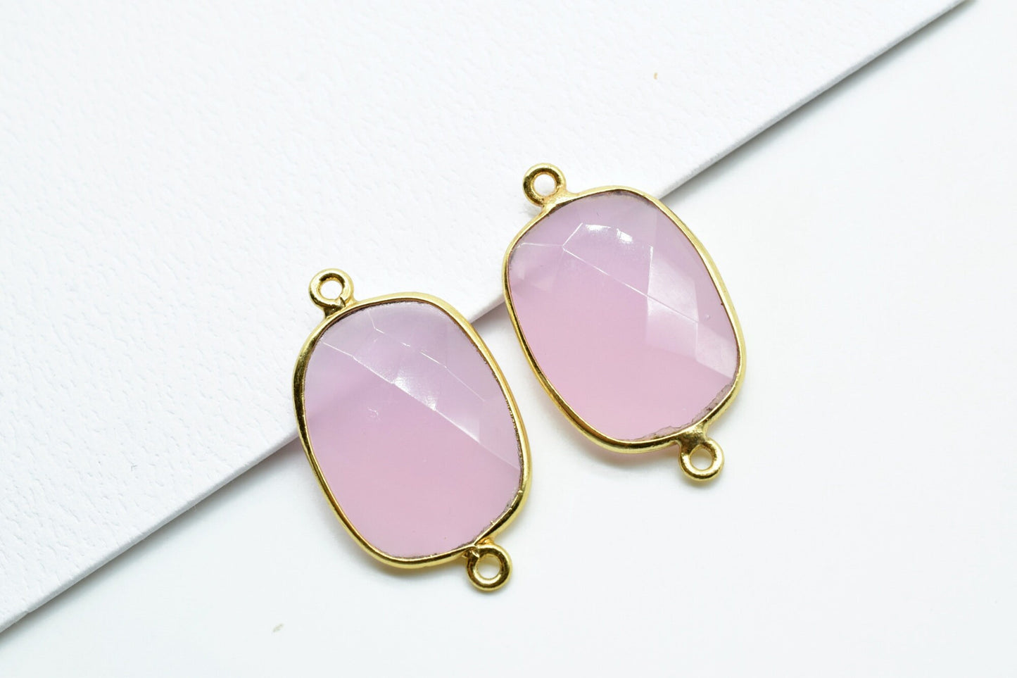 Pink Chalcedony 15x20mm Cushion shape double bail charm,Pink Chalcedony Pendant Charm,Chalcedony Double loop connectors,Cushion Shape charms
