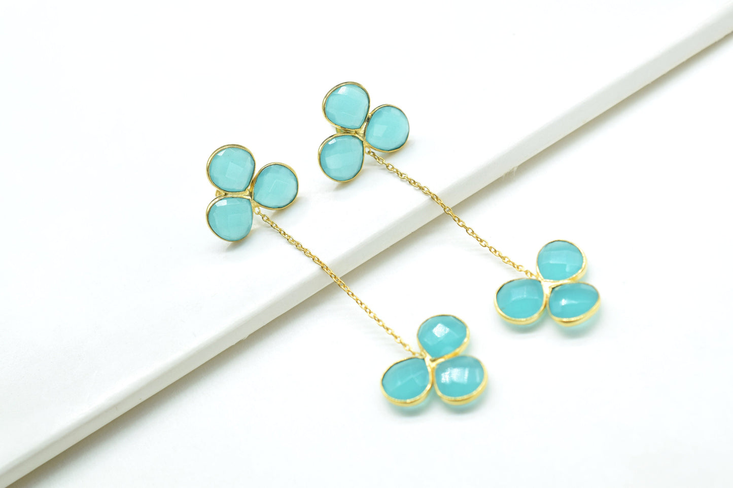 Aqua Chalcedony Gemstone Earrings/Gold Plated Jewelry/Chalcedony Handmade Jewelry/Heart Shape Earring/Anniversary Gifts/Bridesmaids Earrings