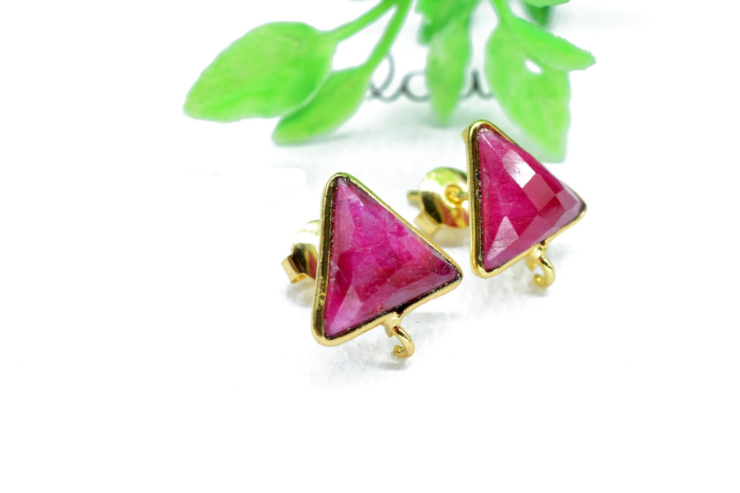 11mm Triangle Ruby Earring Connector,Jewelry Making Connector,Earring connectors post stud, Jewelry,Tiny Ruby Studs,Ruby Earrings,Ruby bezel