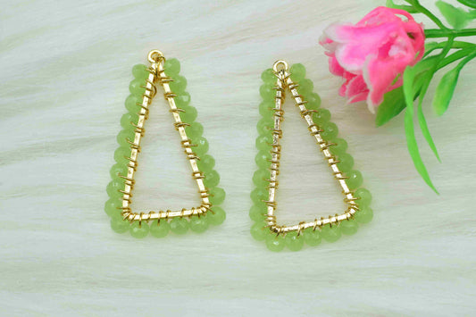 Prehnite Wire Wrapped Dangle Earring, Gemstone Component, Handmade Connector,Beaded Earring Connector,Finding Necklace,Triangle Jewelry,Gift