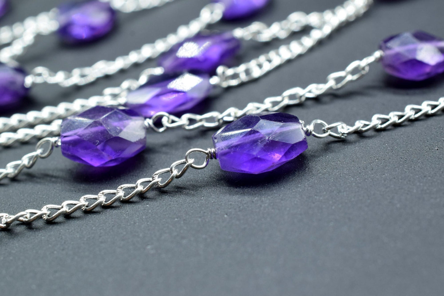 Amethyst Briolette Rosary Chain,Amethyst wire wrapped Beads Chain,Rosary Link Chain, Rosary Chain Supplies,Amethyst Beaded Rosary Chain,