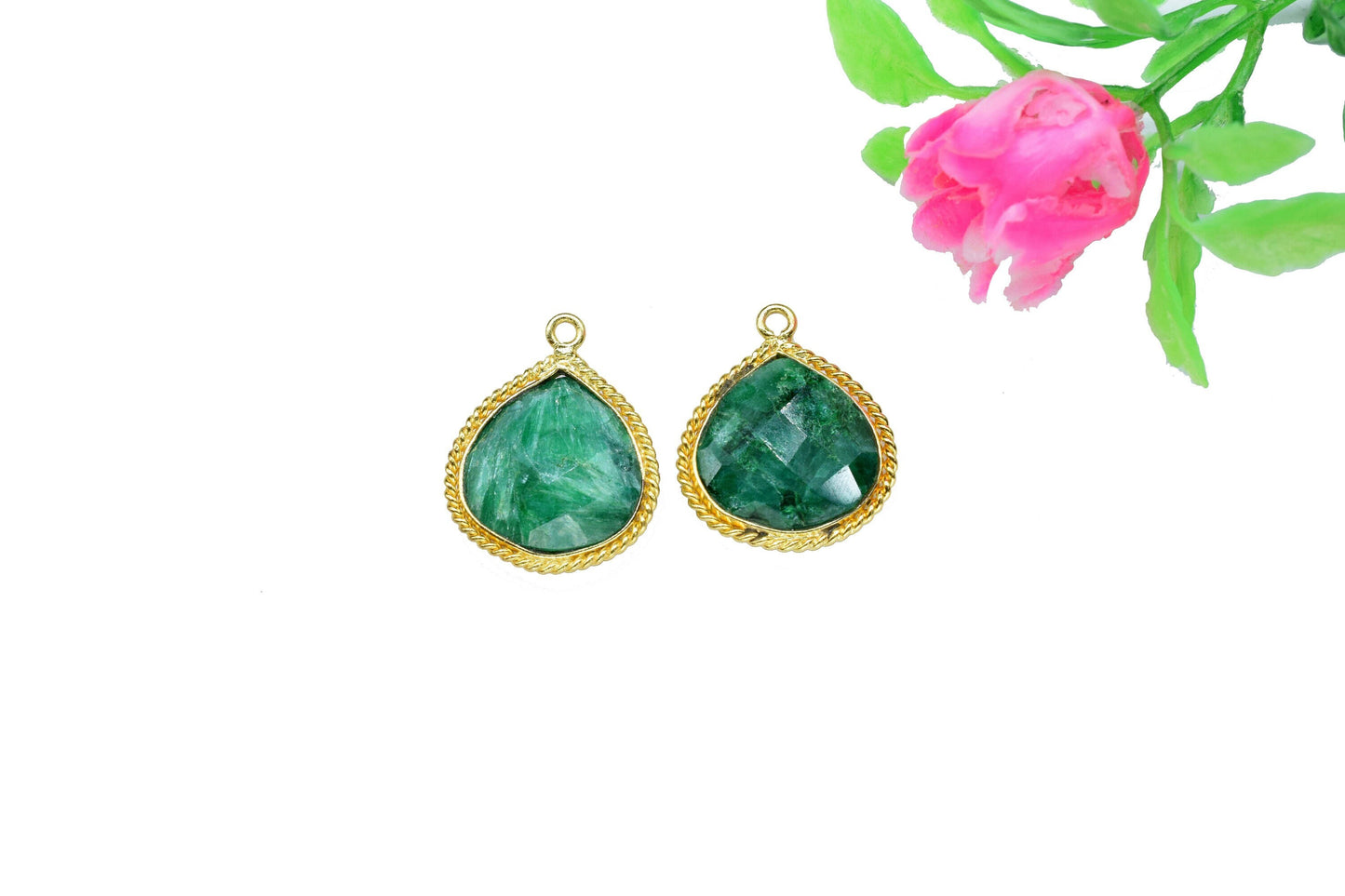 Emerald Gemstone 14mm Heart Shape Bezels Charms,Emerald Gemstone Bezel Pendant Jewelry,Emerald Single Bail Handmade Connectors Jewelry,Gift