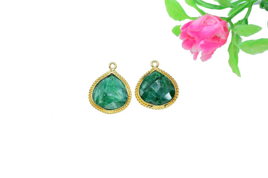 Emerald Gemstone 14mm Heart Shape Bezels Charms,Emerald Gemstone Bezel Pendant Jewelry,Emerald Single Bail Handmade Connectors Jewelry,Gift
