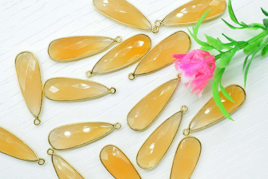 Peach Moonstone Bezel Charms 10x30mm,Brass Gold Plated bezel, Natural Peach Moonstone Pendant,Peach Moonstone Teardrop Connector And Bezel