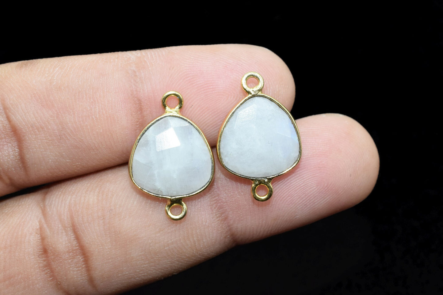 Moonstone 14mm Trillion shape double bail charm,Moonstone Stone Pendant Charm,White Rainbow Double Bail Connectors,fancy shape connectors