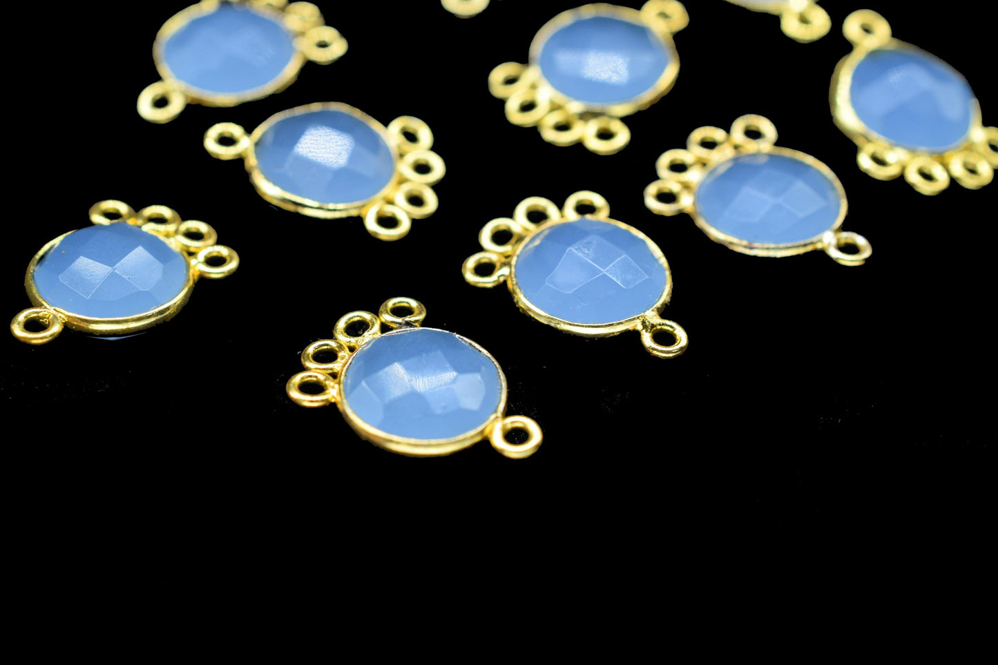 Blue Chalcedony 10mm Round Bezel Charm/Gemstone Brass Component/Single Bail Pendant charms/Round Handmade Jewellery Connector/B'day Gift