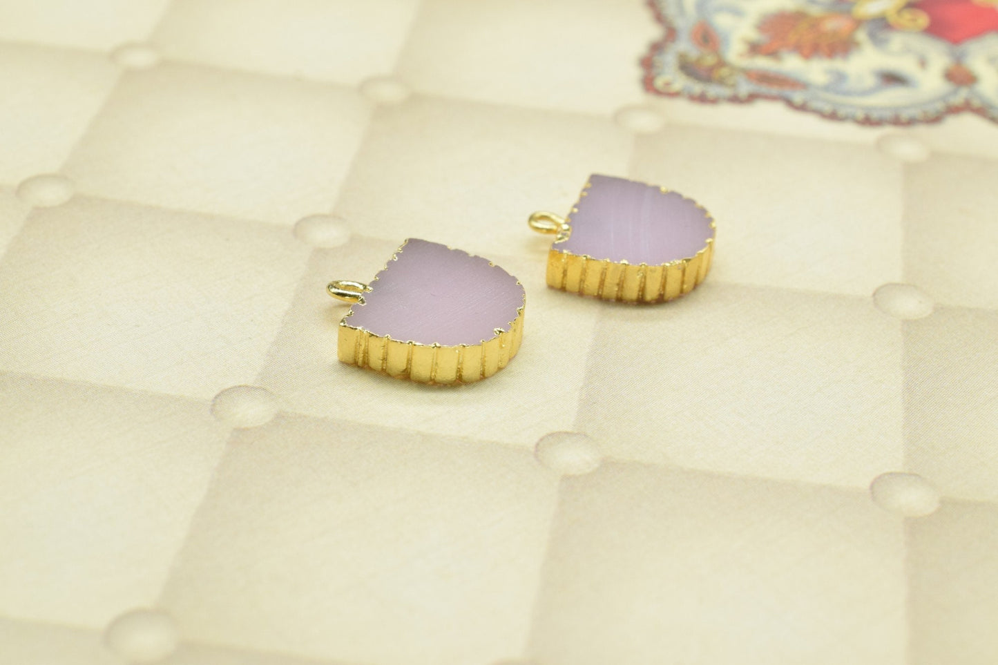 Rose Chalcedony Semi Circle Pendants,Handmade Half Moon Earrings,Necklace Connectors Jewelry,Single Bail,Gemstone Electroplated Charms,Gift