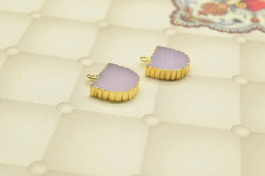 Rose Chalcedony Semi Circle Pendants,Handmade Half Moon Earrings,Necklace Connectors Jewelry,Single Bail,Gemstone Electroplated Charms,Gift