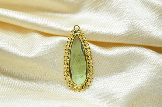 Green Amethyst 10x30mm Teardrop Bezel Charm,Single Bail Pendant,Handmade Jewellery Connectors,Gemstone Brass Component,Handmade Connector