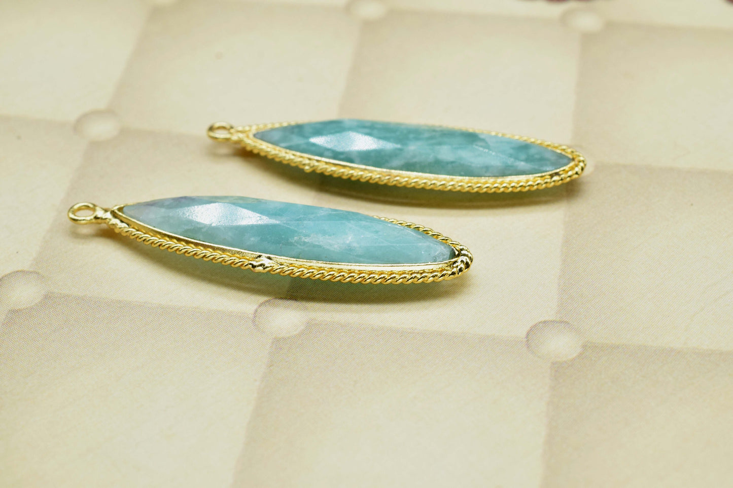 Natural Amazonite Faceted 7x34mm Marquise Shape Pendant,Amazonite Gold Plating Jewelry,Amazonite Single Bail Connector,Gemstone Bezel Charms