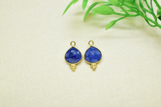 Blue Sapphire Faceted 10mm Heart shape Charms,blue Sapphire Brass connector Jewelry,Sapphire Gold Plated Single Bail bezel jewelry making