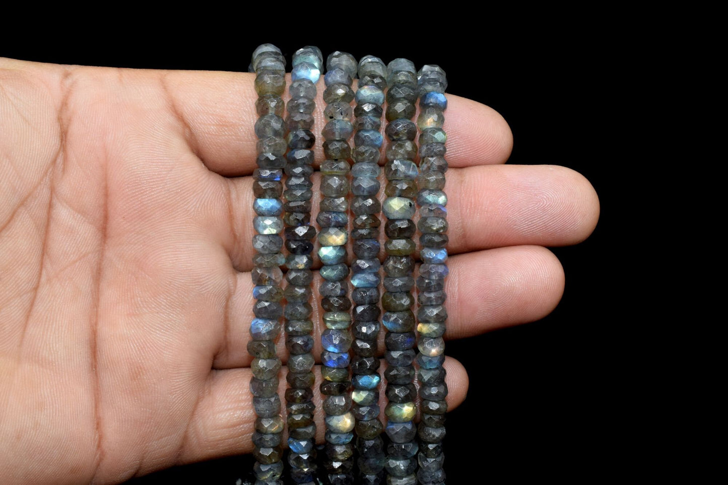 AAA Quality Flashy Natural Light Gray Labradorite Faceted Rondelle 7.5mmx8mm Bead Rainbow Flash Faceted Rondelle Beads 6" Labradorite Strand