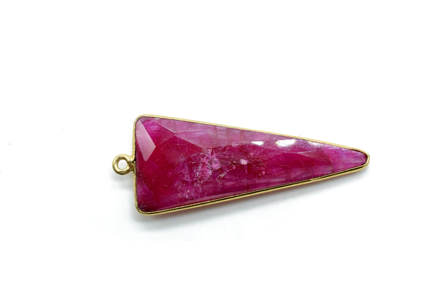 Ruby 16x38mm Trillion Shape bezel,Gold Plated bezel,Ruby Bezel Connector- Gemstone Connector, Ruby Connector Bead,Gemstone charms Connectors