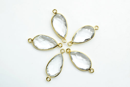Crystal 10x18mm Pear shape double bail connector,Crystal Pear Shape Bezel Connector Gold Plated,Crystal Connector,Crystal Jewelry,Crystal