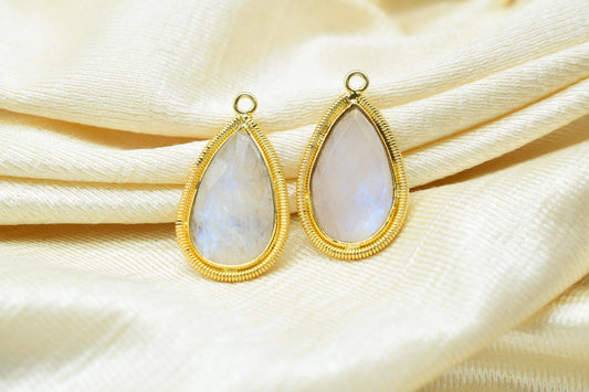 Moonstone 12X20mmmm Bezel Charms,Gemstone Bezels,Boho Pendant Charms,Single Bail Pendant,Handmade Brass Pendant,Bezel Connectors,B'day Gift