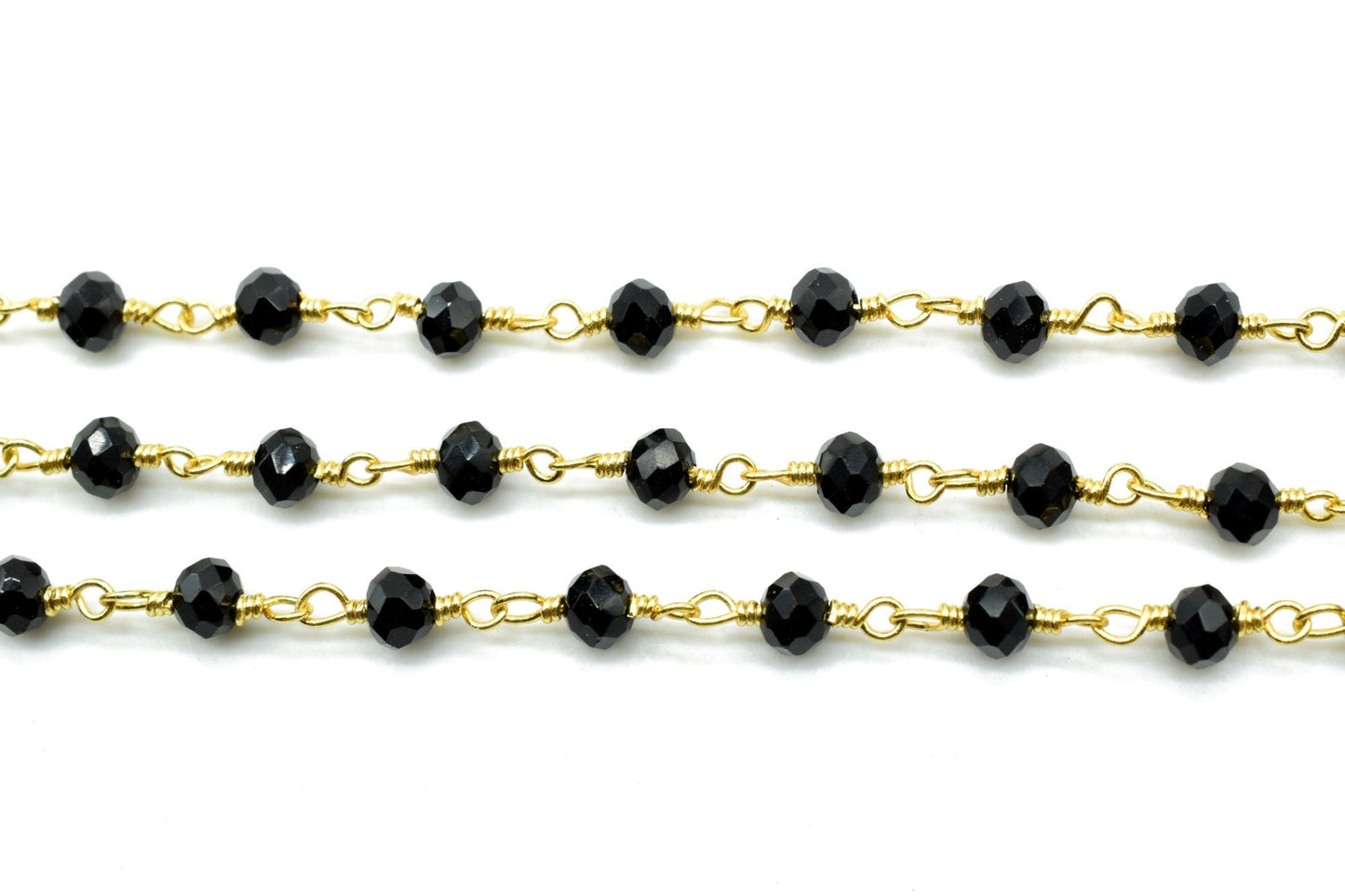Black Spinel 3mm Rosary Style Beaded Chain, Black Spinel Faceted Beads Wire Wrapped Chain,Brass chains,Jewelry Making Chains,3mm Beads Chain