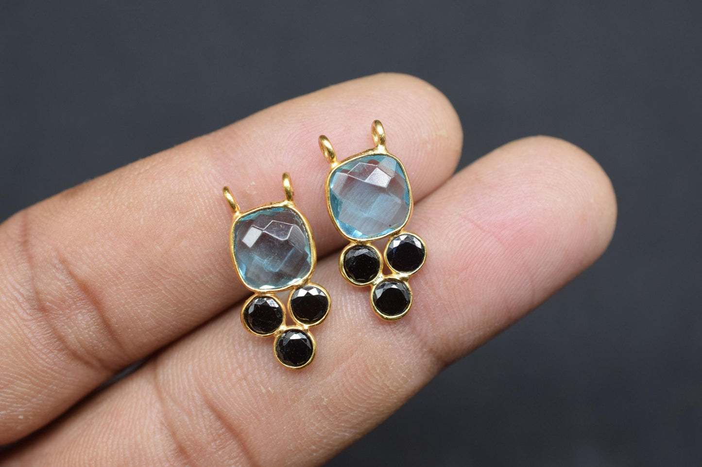 Sky Topaz 8mm Cushion shape Bezel charms,Sky Topaz Pendant,Sky Gemstone connector,Sky Topaz Jewelry,Cubic zirconia Bezel charm,p001
