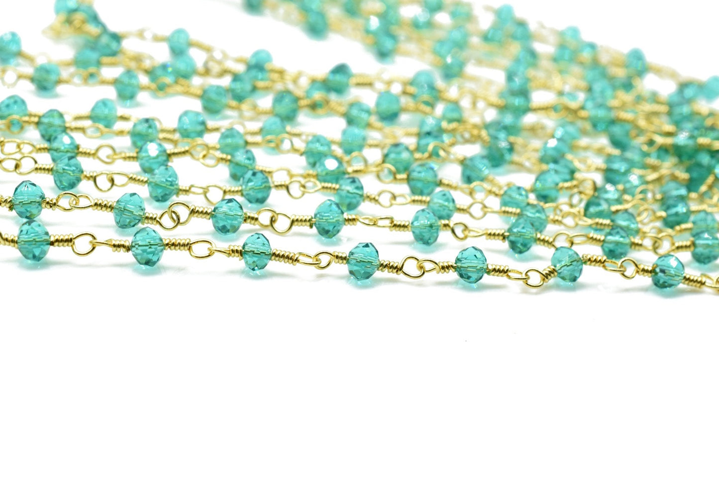 Apatite 4mm Beaded Chain,Apatite Rosary,Apatite Wire Wrap Chain,Apatite Brass chain,Apatite Jewelry Making craft &Chain,Apatite Rosary chain