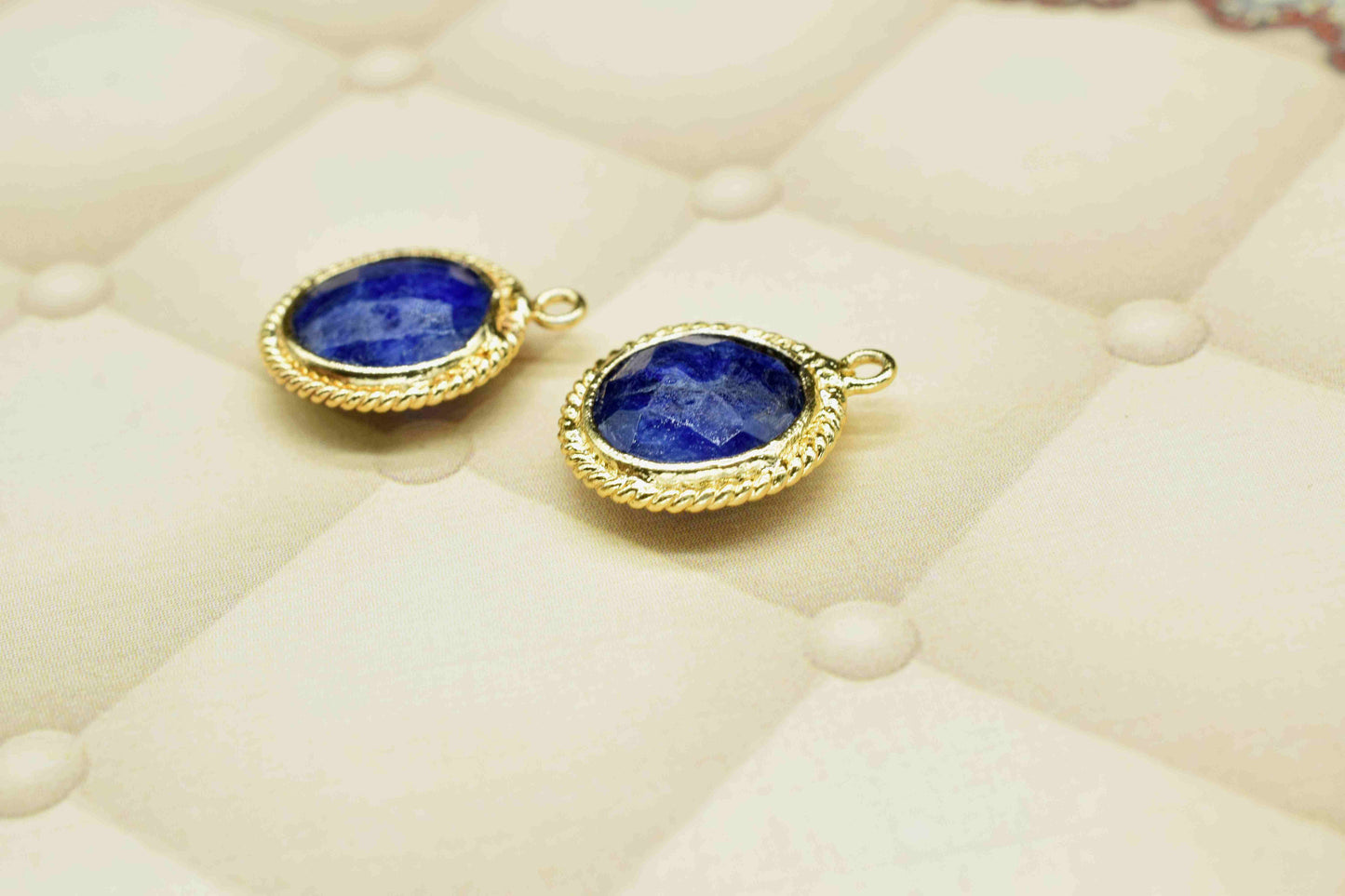 Blue Sapphire 10mm Round Shape Connector,Blue Sapphire Single Bail,Gold Plated Earring Connector,Pendant Findings,Blue Sapphire Stud Jewelry