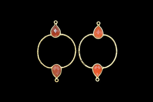 Natural Carnelian Bezel Double Bail Connector,Carnelian Earring Connector,Natural Gemstone Jewelry Components,Pear Shape Bezel Charms,Gifts