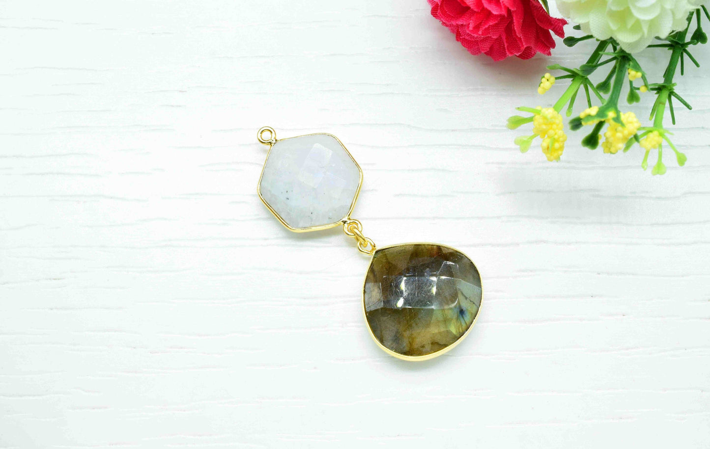 Moonstone  Pendant Charms , Labradorite Earring Component , Multi Gemstone Dangle Earring , Component Jewelry , B'day Gift