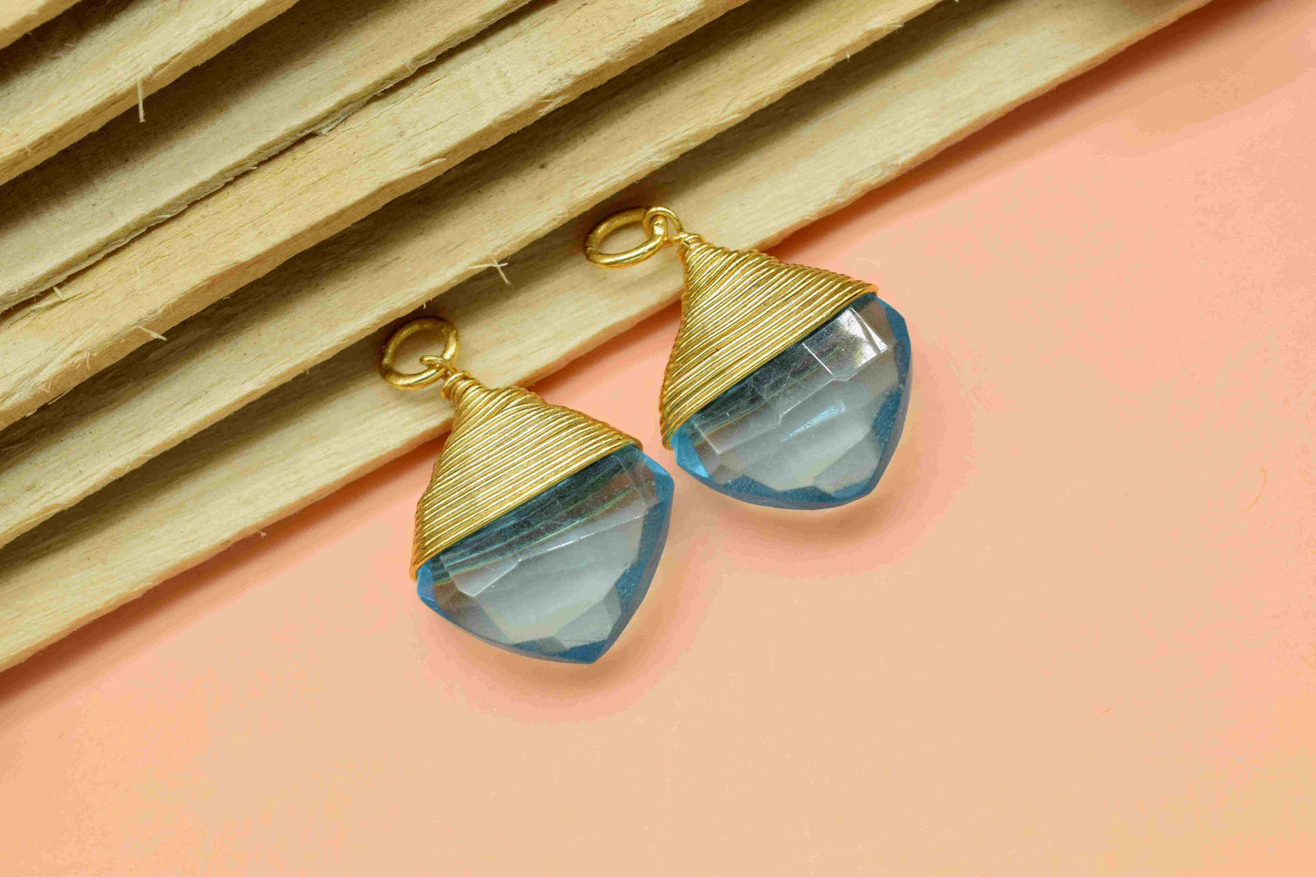 Sky Topaz Square Faceted Connector,Gemstone Wire Wrapped Pendant,Loop Connector,Pendant Jewelry,Wire Wrapped Necklace,Sky Topaz jewelry,Gift