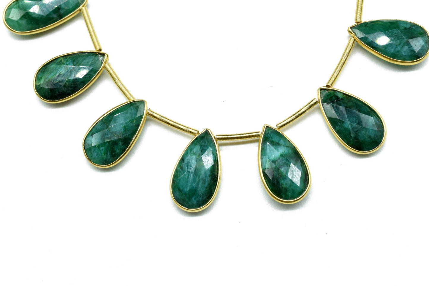 Emerald Side to Side Drilled chrams,Faceted Teardrop Gold Bezel Rim,pendant,earring findings,Emerald connector,Gemstone drilled bezel strand