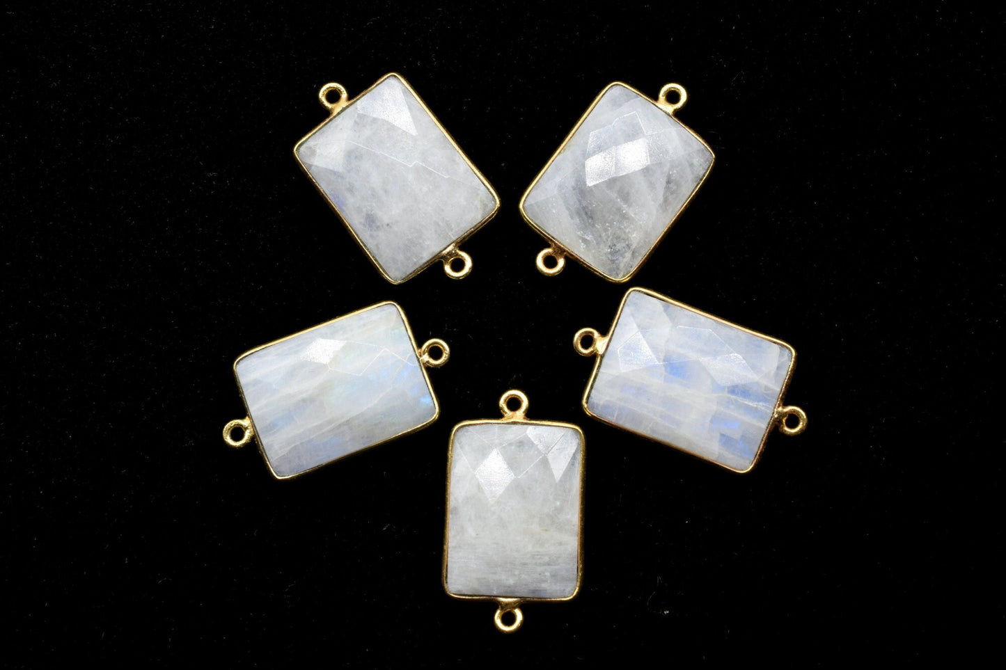Moonstone 15x20mm Rectangle shape double bail charm,Moonstone Stone Pendant Charm,White Rainbow Double Bail Connectors,Cushion Shape charms