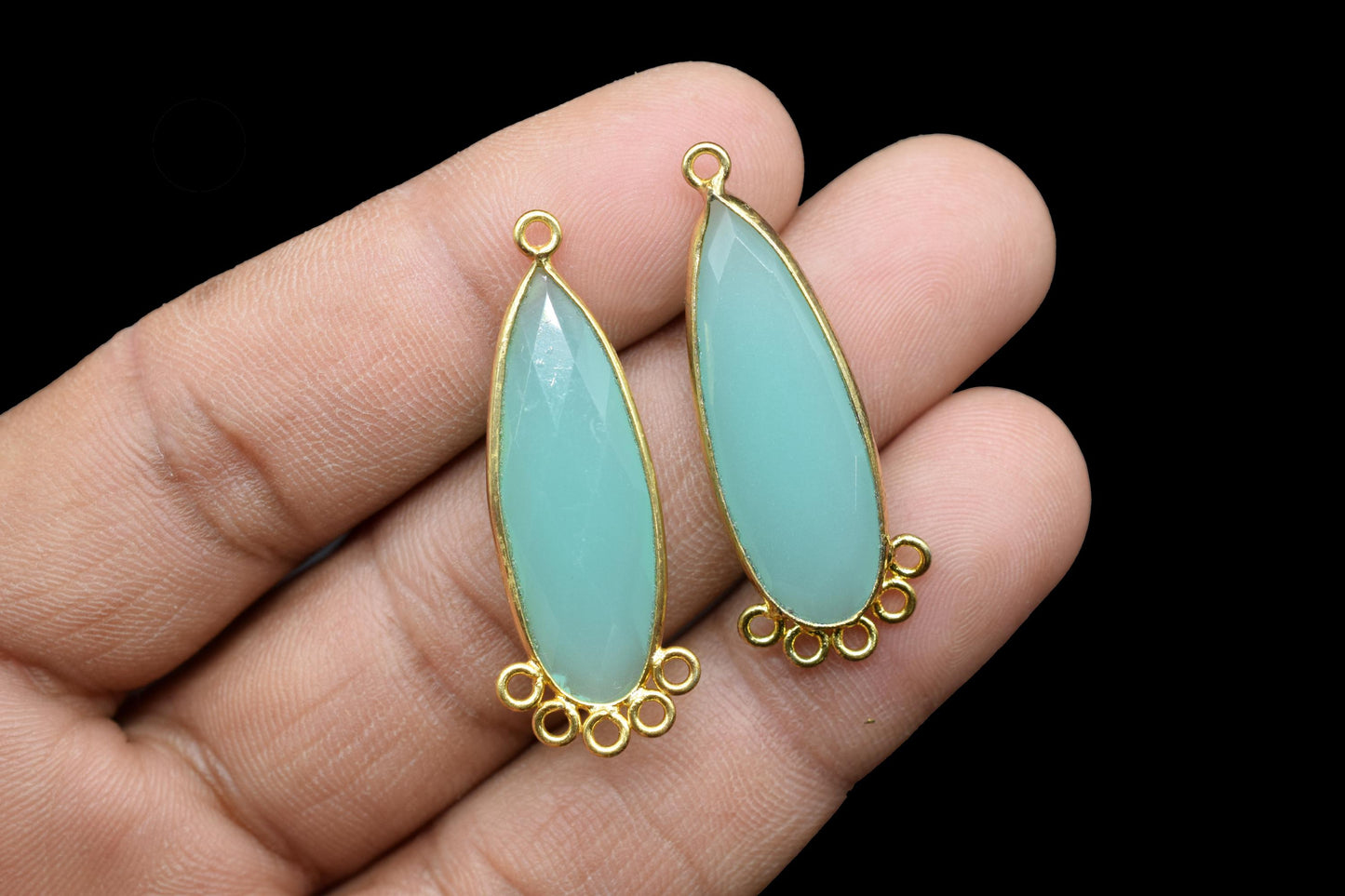Aqua Chalcedony 10x30mm Teardrop Bezel Charm/Charms Connector/Handmade Jewellery Connectors/Gemstone Brass Component/Women Jewelry/Gift
