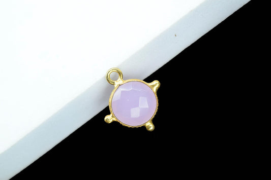 Rose Quartz Pendant/Gemstone Component/Round Shape Charm/Single Bail Charms/Wholesale Supply/Gold Plated Jewellery/B'day Gift