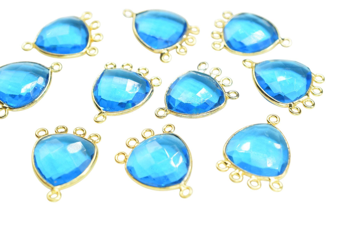 Blue Topaz 15mm Triangle Bezel Connector/Gold Plated Jewelry/Women Jewelry/Connector Jewelry/Handmade Connector/Connector Jewelry/Gift